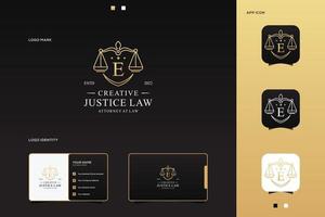 letra e logotipo de ley de justicia, logotipo de abogado de diseño vector