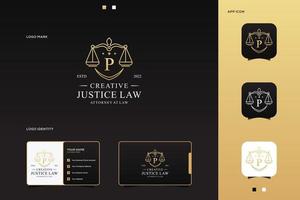 logotipo de la ley de justicia de la letra p, logotipo del abogado de diseño vector