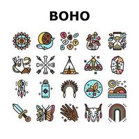 Boho Style Decoration Collection Icons Set Vector