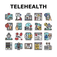 conjunto de iconos de tratamiento de medicina de telesalud vector