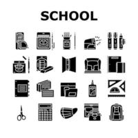 School Supplies Stationery Tools Icons Set Vector