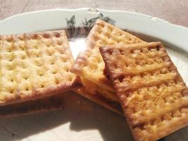 snack crackers filled with fermented cassava made by mother, for breakfast. photo