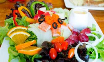 closerup crab salad on white plate photo