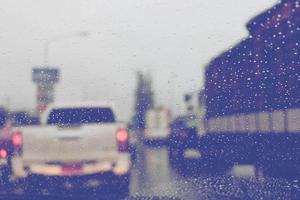 raindrops on windshield on road photo