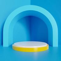 Scene with minimalist podium in blue background. 3d render photo