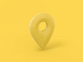 Yellow one color pin on yellow flat background. Minimalistic design object. 3d rendering icon ui ux interface element. photo