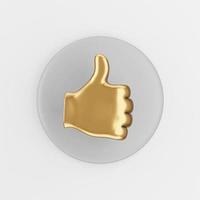 Golden palm icon with thumb up. 3d rendering gray round key button, interface ui ux element. photo