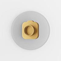 Gold photo camera icon. 3d rendering gray round key button, interface ui ux element.