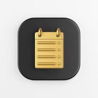 Golden calendar straight line icon. 3d rendering of black square key button, interface ui ux element. photo