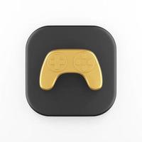 The golden joystick icon. 3d rendering black square button, interface ui ux element. photo