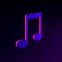 Neon flat musical note icon. 3d rendering ui ux interface element. Dark glowing symbol. photo