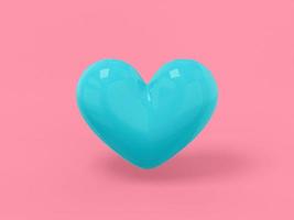 Stylized blue single color heart on a blue monochrome background. Minimalistic design object. 3d rendering icon ui ux interface element. photo