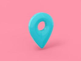 Blue mono color pin on pink solid background. Minimalistic design object. 3d rendering icon ui ux interface element. photo