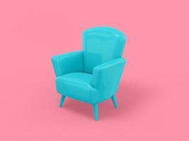 Blue single color armchair on a pink monochrome background. Minimalistic design object. 3d rendering icon ui ux interface element. photo