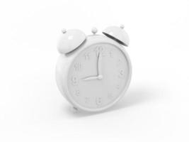 White single alarm clock on a white monochrome background. Minimalistic design object. 3d rendering icon ui ux interface element. photo