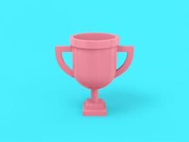 Pink mono color prize cup on blue solid background. Minimalistic design object. 3d rendering icon ui ux interface element. photo