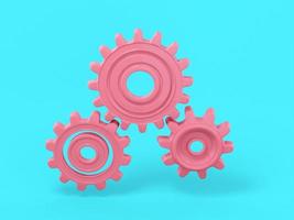 Pink mono color gears on a blue solid background. Minimalistic design object. 3d rendering icon ui ux interface element. photo