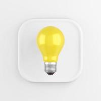 The icon is a realistic yellow light bulb, white square button. 3D rendering. photo