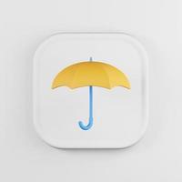 Yellow umbrella icon. 3d rendering white square button key, interface ui ux element. photo