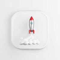 Space rocket launch icon. 3D rendering white square button key, interface element. photo