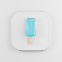 Blue ice cream icon. 3d rendering white square button key, interface ui ux element. photo