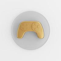 Gold gamepad icon in cartoon style. 3d rendering gray round button key, interface ui ux element. photo