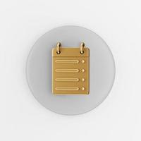 Golden calendar straight line icon. 3d rendering gray round key button, interface ui ux element. photo