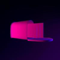 Neon mailbox icon with letters. 3d rendering ui ux interface element. Dark glowing symbol. photo