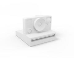 White vintage camera for instant photos on a white background. Minimalistic design object. 3d rendering icon ui ux interface element.