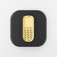 Golden mobile phone icon. 3d rendering black square key button, interface ui ux element. photo