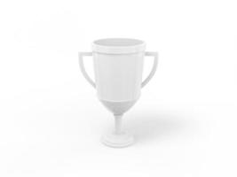 White one color cup of the winner on a white flat background. Minimalistic design object. 3d rendering icon ui ux interface element. photo