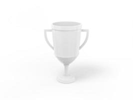 White one color cup of the winner on a white flat background. Minimalistic design object. 3d rendering icon ui ux interface element. photo