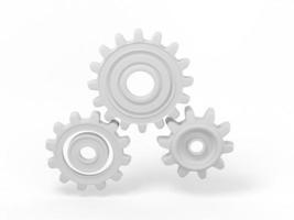 White mono color gears on a white solid background. Minimalistic design object. 3d rendering icon ui ux interface element. photo
