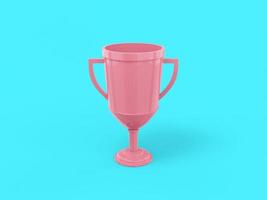 Pink one color winner cup on blue flat background. Minimalistic design object. 3d rendering icon ui ux interface element. photo