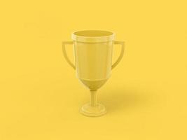 Yellow mono color winner cup on yellow solid background. Minimalistic design object. 3d rendering icon ui ux interface element. photo