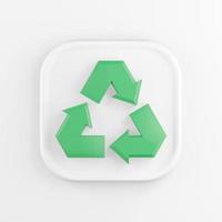 3d rendering square white icon button key green recycling symbol isolated on white. photo