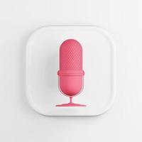 Red microphone icon. 3d rendering white square button key, interface element. photo