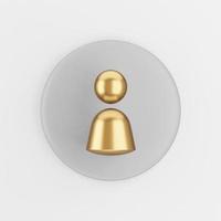 Person golden symbol icon. 3d rendering gray round key button, interface ui ux element. photo