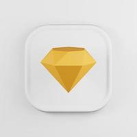 Yellow diamond icon cartoon style. 3d rendering white square key button, interface ui ux element. photo