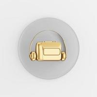 Golden vintage audio cassette player icon. 3d rendering gray round key button, interface ui ux element. photo