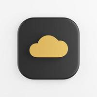 icono de nube plana de oro. Representación 3d del botón de tecla cuadrado negro, elemento ui ux de interfaz. foto