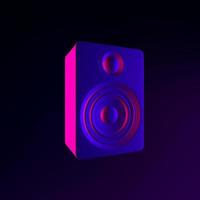 Neon speaker icon. 3d rendering ui ux interface element. Dark glowing symbol. photo