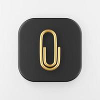 Gold paper clip icon. 3d rendering black square button key, interface ui ux element. photo