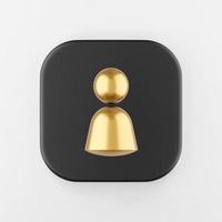 Person golden symbol icon. 3d rendering black square key button, interface ui ux element. photo