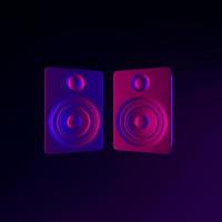 Neon speakers icon. 3d rendering ui ux interface element. Dark glowing symbol. photo