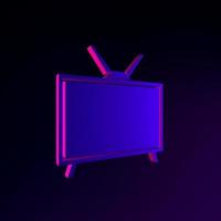 Neon retro TV icon in flat style. 3d rendering ui ux interface element. Dark glowing symbol. photo