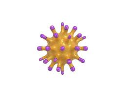 Representación 3d virus amarillo púrpura realista bajo el microscopio, bacteria de infección por coronavirus 2019-ncov sobre un fondo blanco. foto