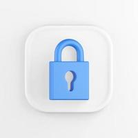 3D rendering of a white square icon button. Blue closed padlock isolated on white. photo