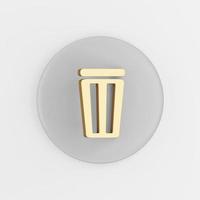 Flat outline golden trash bin icon. 3d rendering round gray key button, interface ui ux element. photo