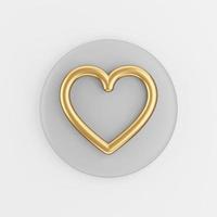 Gold heart contour line icon. 3d rendering gray round key button, interface ui ux element. photo